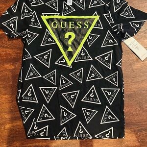 Guess Black and Neon Green Logo Tee